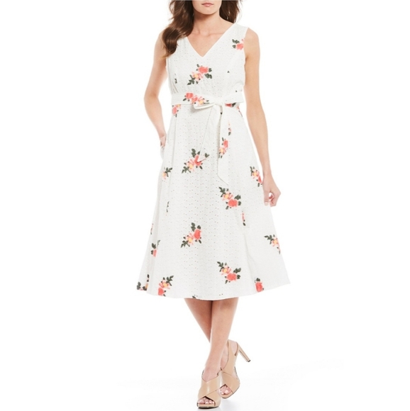 calvin klein embroidered fit & flare dress